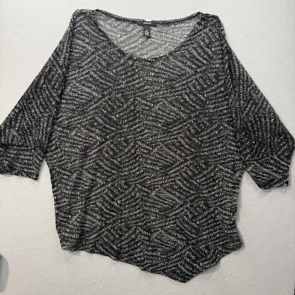 Alfani Womens Top Size XL Black White Chevron Geometric Dolman Knit Blouse Sheer